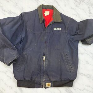 90s Carhartt Santa Fe Workwear Jacket Red Blanket Lined 2XL Tall Vtg Navy 56”